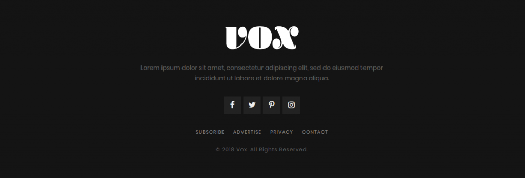Vox theme footer bottom style 5
